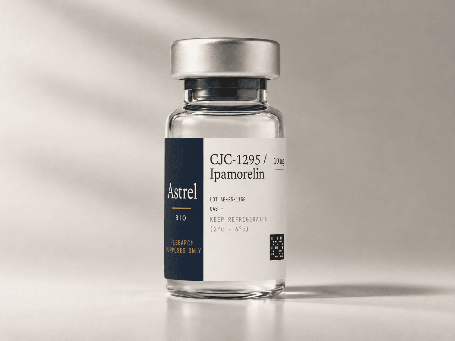 CJC-1295 & Ipamorelin Blend 10mg multi-peptide lyophilised research vial with amber glass and blue crimp cap