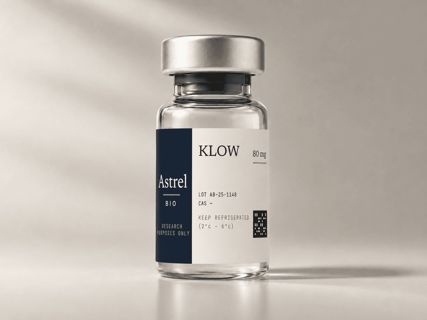 KLOW Blend 80mg multi-peptide lyophilised research vial with amber glass and blue crimp cap